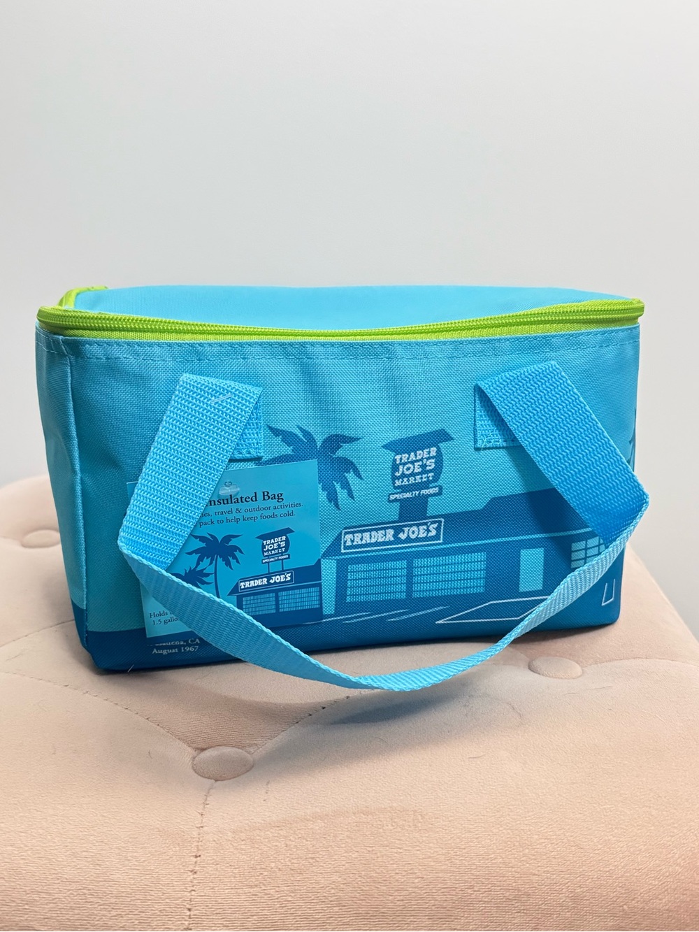 Trader Joe's Pink Insulated Mini Tote Bag for Food Storage 2025 Blue Edition.